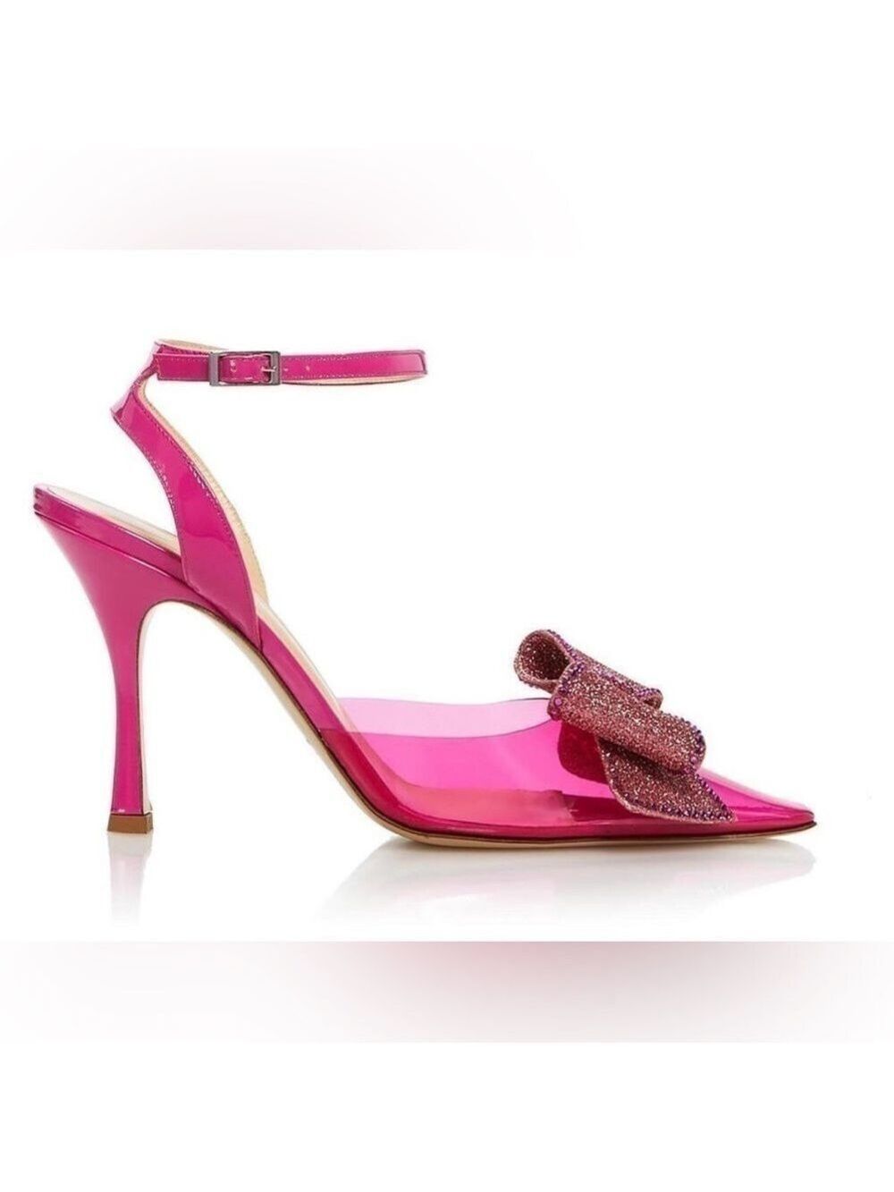 NIB Nalebe By Amina Means Dimante Glitter Bow High Heel PVC Pink Pumps Heels